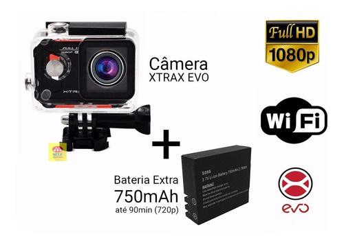 Câmera Ação Xtrax Evo 12mp Full Hd Wireless + Bateria Extra