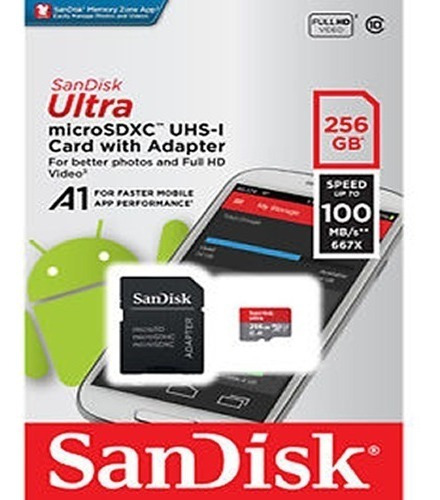 Memoria Microsd 256gb Sandisk Micro Sd Clase 10 100mb/s Ori