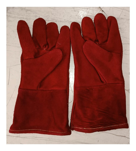 Kit 10 Guantes De Carnaza Para Soldar Seguridad Largo Rojo 