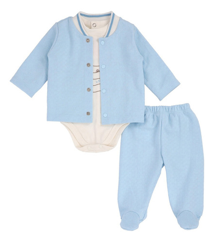 Conjunto Chamarra Y Pantalón Para Bebé Mondo Bambino Azul Cielo , Hueso 6 M