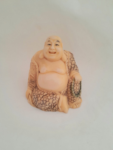 Antiguo Netsuke Buda En Noble Material Firmado (Usado)