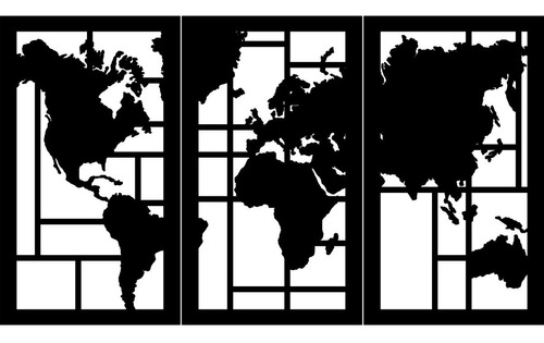 Triptico Cuadro Mapa Del Mundo Madera Calada Mdf 