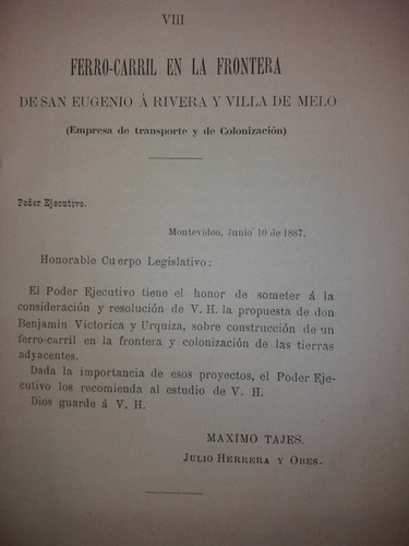 Ferrocarril San Eugenio Artigas A Rivera Y Melo 1887 