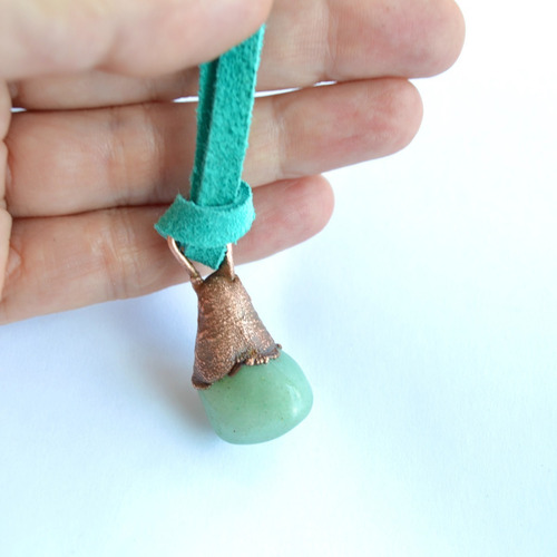 Imagen 3 de 4 de Collar De Amazonita, Piedra Virgo, Engarzada En Cobre