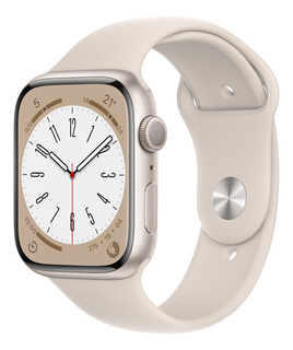 Apple Watch Series 8 GPS - Caja de aluminio blanco estelar 45 mm - Correa deportiva blanco estelar - Patrón