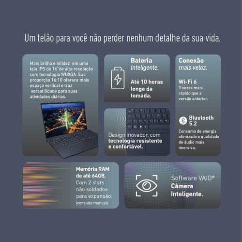 Notebook Vaio Fe 16 Amd Ryzen 7-5825u Linux 16gb 512gb Ssd Tela 16 Ips Wuxga Antirreflexo - Cinza Grafite - Vjfe69f11xb0121h