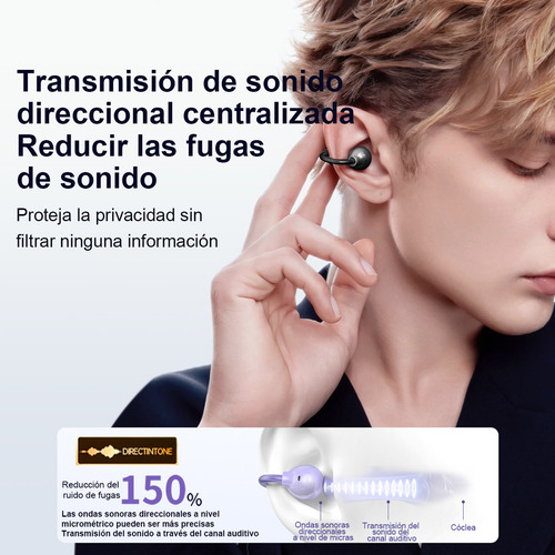 TRANYOO Auriculares Inalámbricos Con Clip 360° Audio Espacial, Audífonos Con Reducción De Ruido ANC De Doble Micrófono,30 Horas, Bluetooth 5.3,M5 OwS, Negro