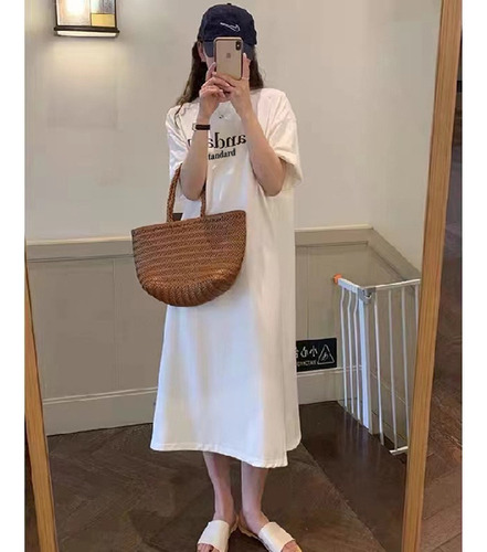 Vestido De Playera Midi Casual De Verano Coreano De Talla Gr