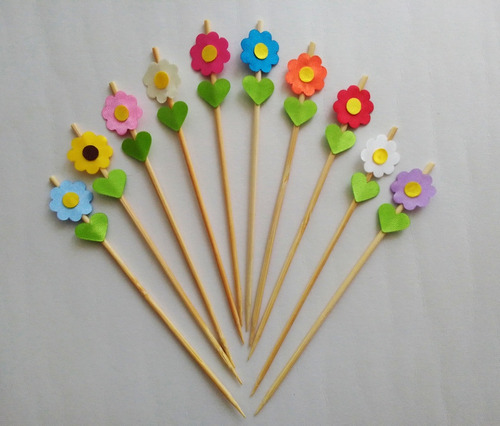 Palillos Decorados Con Florecitas Para Eventos.