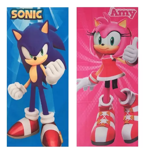 KIT Toalha de Banho Mais Pelúcia Sonic Rosa Amy Rose 50X40CM