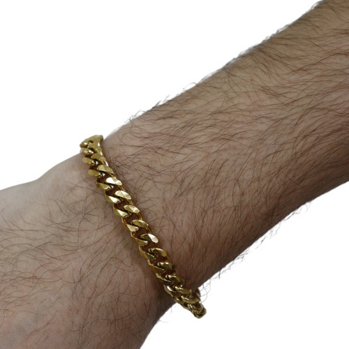 Pulseira De Masculina Corrente Dourada Média Aço