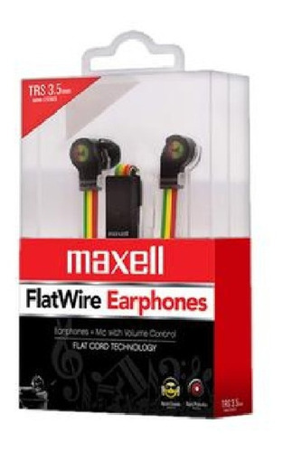 Auriculares Maxell con cable plano y micrófono Rastafari