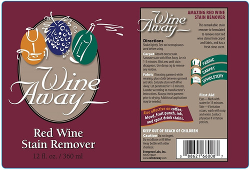Eliminador Limpiador De Manchas De Vino Tinto Wine Away 12oz