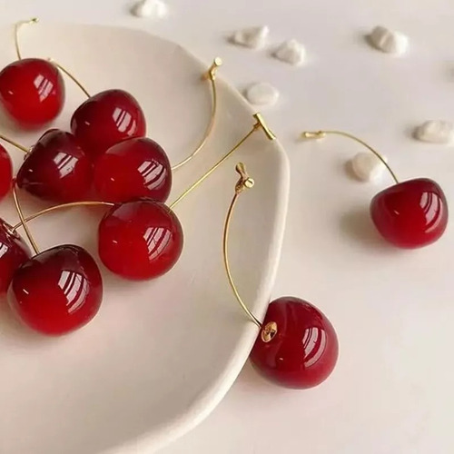 Ee 2 Pares Aretes Colgantes Cereza Kawaii Para Mujer Largos