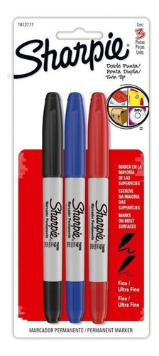 Kit Marcadores Permanentes Sharpie Twin Doble Punta Set C/3