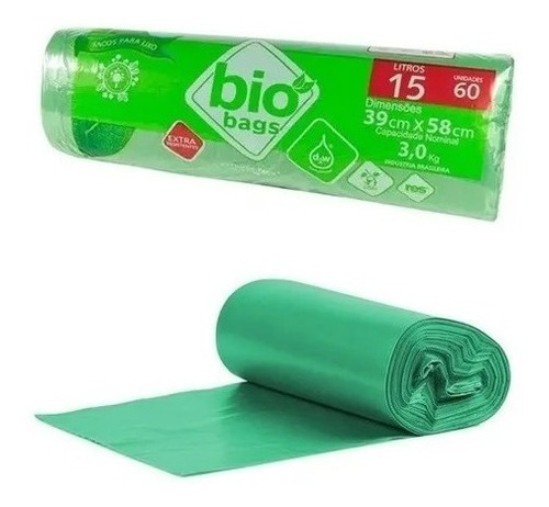 Saco para Lixo Verde 15l Pack Lixo Bio Bags 30 Unidades