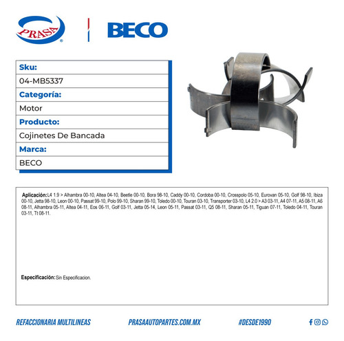 Metales De Bancada 00 Passat 2006-2010 L4 1.9