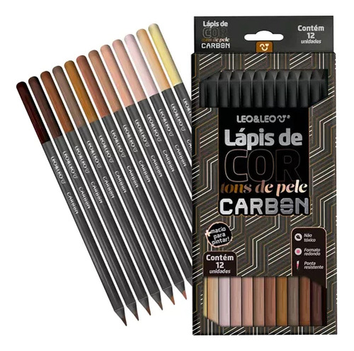 Lapis De Cor Carbon Line 12 Cores Tons De Pele - Leo&leo