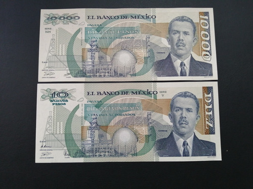 Par De Billetes 10000 Y 10 Nuevos Pesos, Cárdenas, Unc (Usado)
