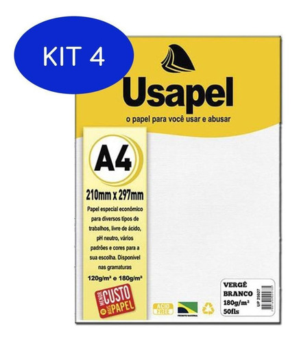 Kit 4 Papel Vergê 180 Gr Com 50 Folhas