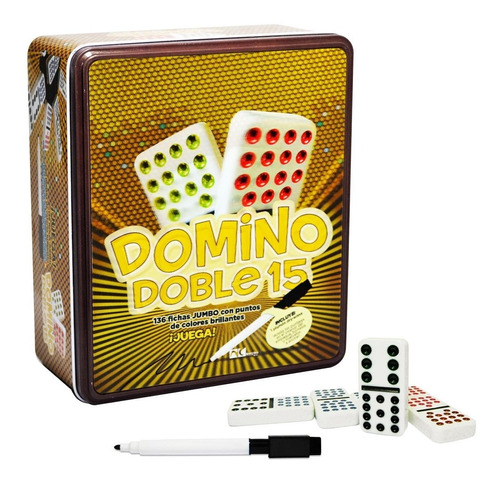 Dominó Cubano Doble 15 Novelty 136 Fichas Caja Metálica