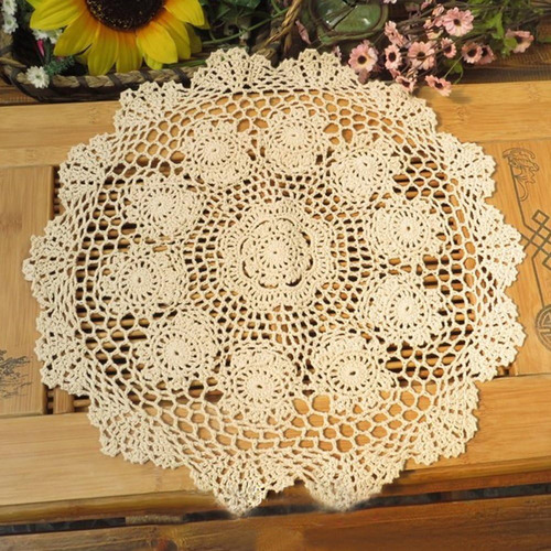 Camino De Mesa De Encaje De Ganchillo De Algodón Beige, 38 C