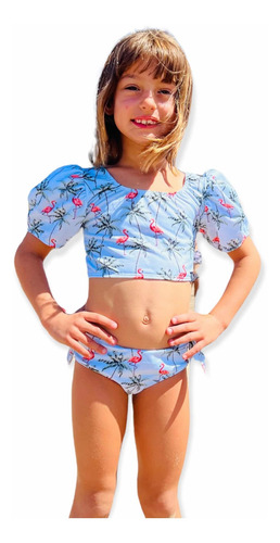 Imagen 5 de 5 de Malla Bikini Princesa Niña Uv Upf50+ Top + Bomb Flamenco