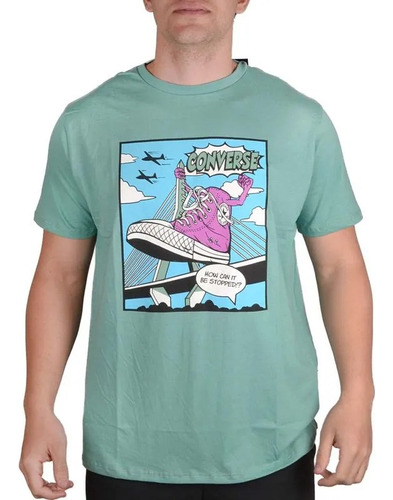 Remera Converse Modelo Comic Shoe Tee Verde Exclusiva