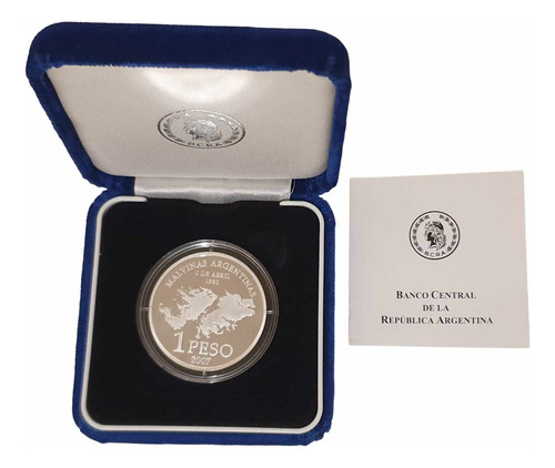 Moneda Plata Islas Malvinas Año 2007 Proof Con Certificado