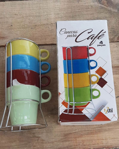 Jogo De Xícaras Canecas Café Coloridas Chá Com Suporte
