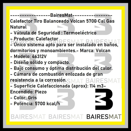 Imagen 3 de 6 de Calefactor Tiro Balanceado Volcan 5700 Cal Gas Natural