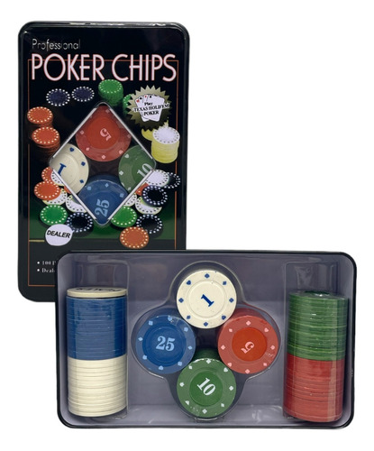100 Fichas Poker Con Caja Metálica Fichas Profesionales