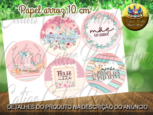 Dia Das Mães Papel De Arroz Para Bolo 10 Cm Redondo