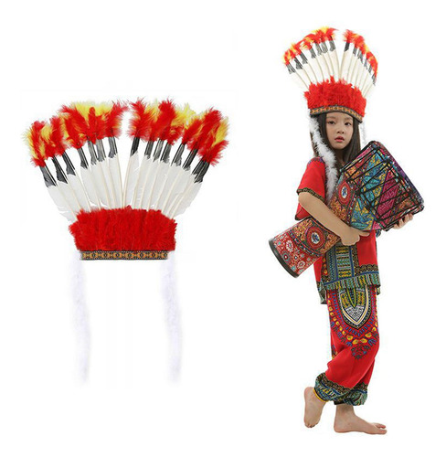 3 Diadema Con Tocado De Plumas, Sombrero Indio Jefe, Tocado