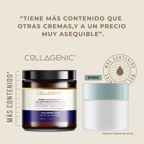 Imagen 4 de 7 de Mascarilla Facial 60ml Acido Hialuronico Arcillas Hidratante