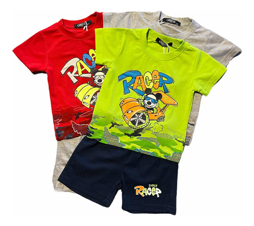 Pack 3 !! Conjuntos Polera + Short Niño Bebe Dino Algodón