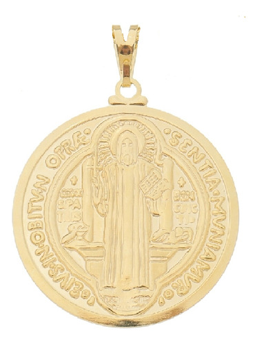 Medalha Grande De São Bento Cruz E Imagem Banho De Ouro 18k Cor Dourado