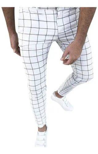 Pantalon de cuadros blanco y negro hombre sale