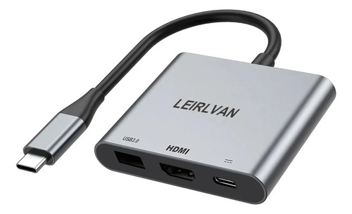 Adaptador Leirlvan 3 en 1 USB-C a HDMI 4K con Carga PD 60W y USB 3.0