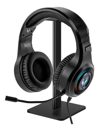 Kit Auriculares Gadnic Gamer Con Micrófono + Base Soporte Color Negro