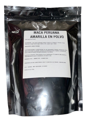 Maca Amarilla Peruana 500g En Polvo 100% Natural