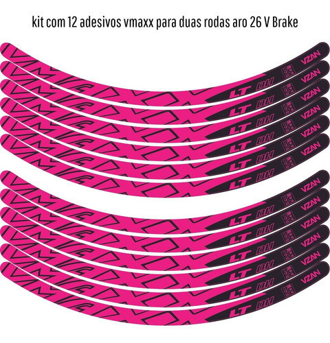 12 Adesivo Vmaxx Aro 26 Freio V Brake P/ 2 Rodas Rosa