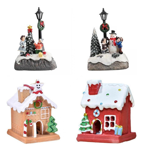 4x Cenarios De Navidad En Villas Con Estatuas De Decoración