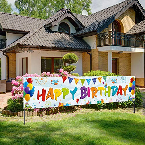 Cartel Colorido Feliz Cumpleaño Letrero Tela Patio Para Niño