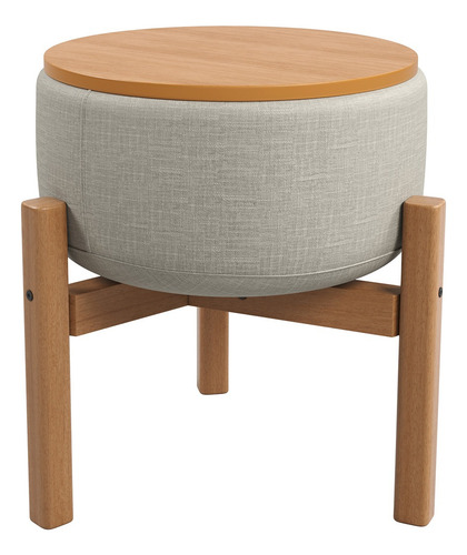 Puff Decorativo Multifuncional Com Mesa Pill Linho Cru