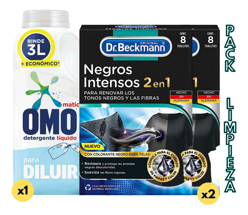 Omo Para Diluir 500ml + Toallas Renovadoras Tonos Negros X2 