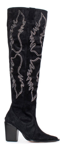 Botas Texanas Mujer Cuero Gamuzado Dama Fiori Volter Cristal