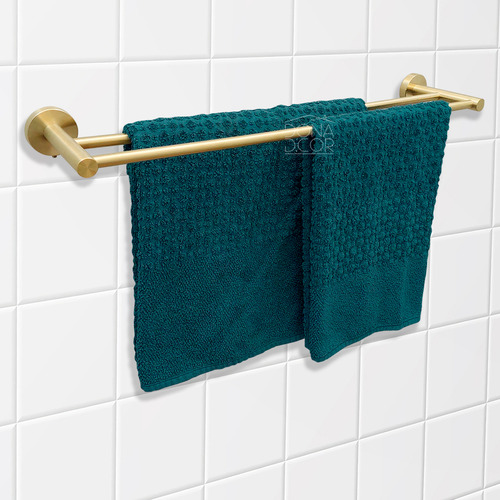 Suporte Duplo Toalha Inox304 Toalheiro Dourado 60cm Banheiro