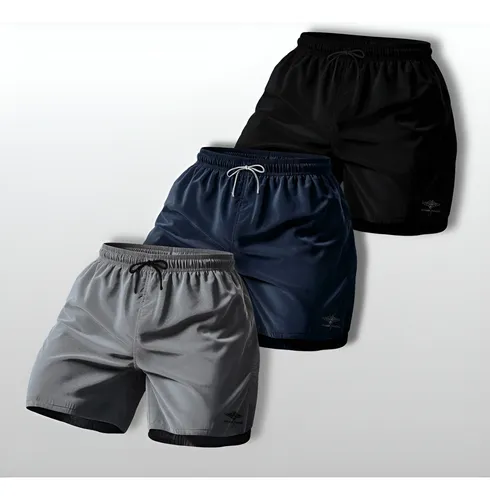 Kit 3 Shorts Bermuda Masculina Básico Mauricinho Tactel