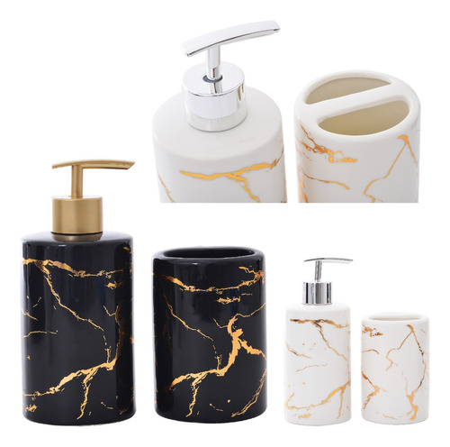 Kit Banheiro 02 Pçs Porcelana Design Moderno Detalhe Dourado